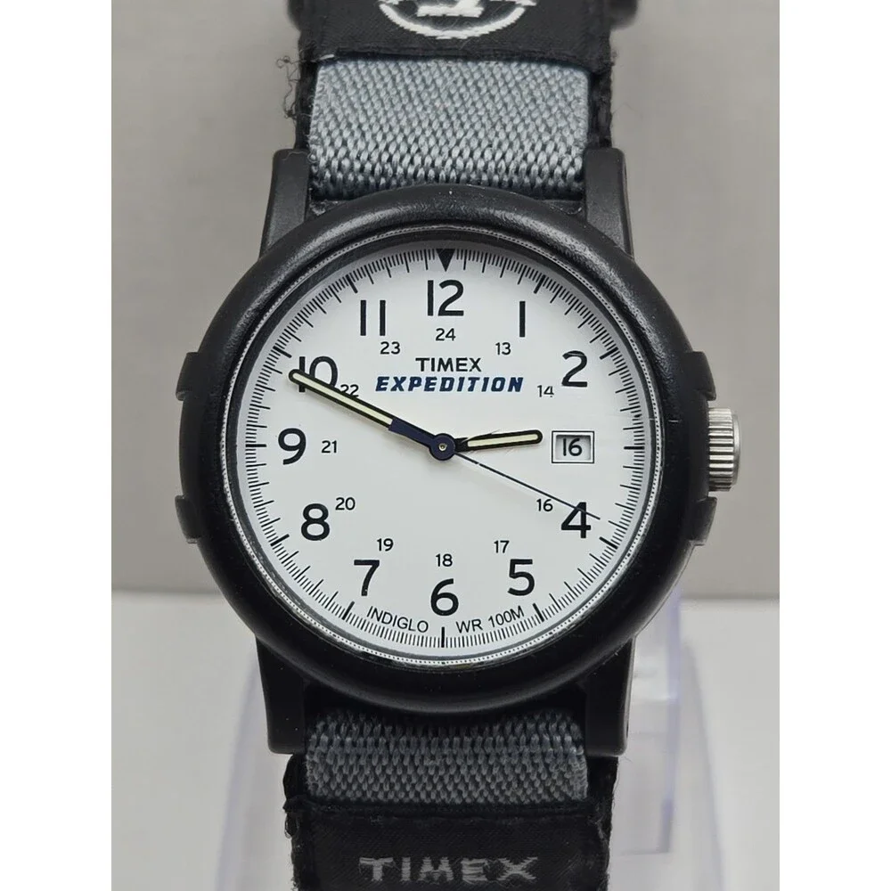 Timex Expedition Camper 38mm White Dial Indiglo Date 100M Mens Watch New Battery